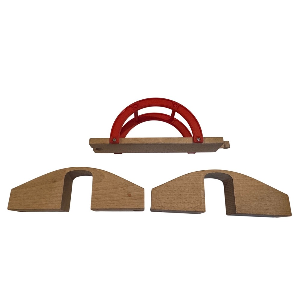 Brio Wooden Train Bridge Set Red Arch Bridge‎ With Risers Elevated Track Pieces